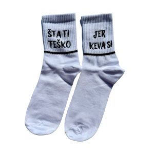 <div class="naslovsolje">Čarape beli dezen "šta ti teško jer keva si"</div>